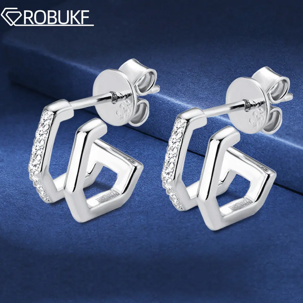 

1.2mm D Color Moissanite Earrings for Women Sparkling Row Diamond Half Hoop Ear Buckle 100% S925 Sterling Silver Wedding Jewelry