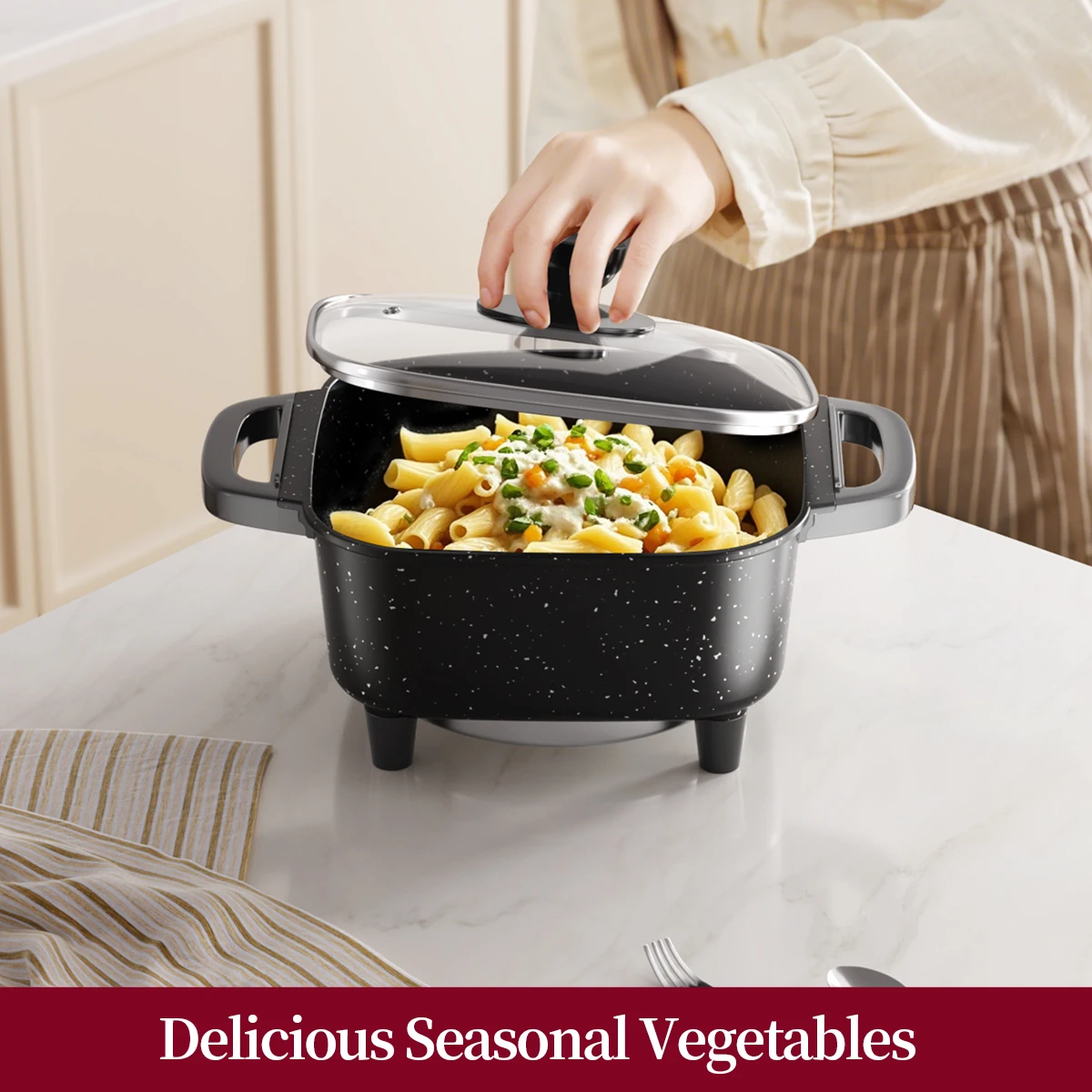 AORAN Electric Frying Pan, Electric Hot Pot, Electric Cooking Pot, Multifunctional Non Stick Integrated Pot 3
