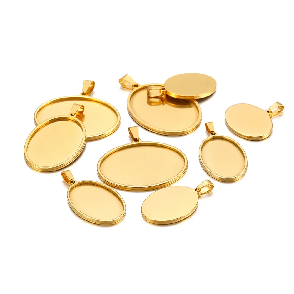 5 Stück Basis 13*18mm Gold Oval Blank Bases für Anhänger Tablett 18/25/30/35/40mmcabochon Cameo Basis Einstellungen Schmuck Machen Liefert