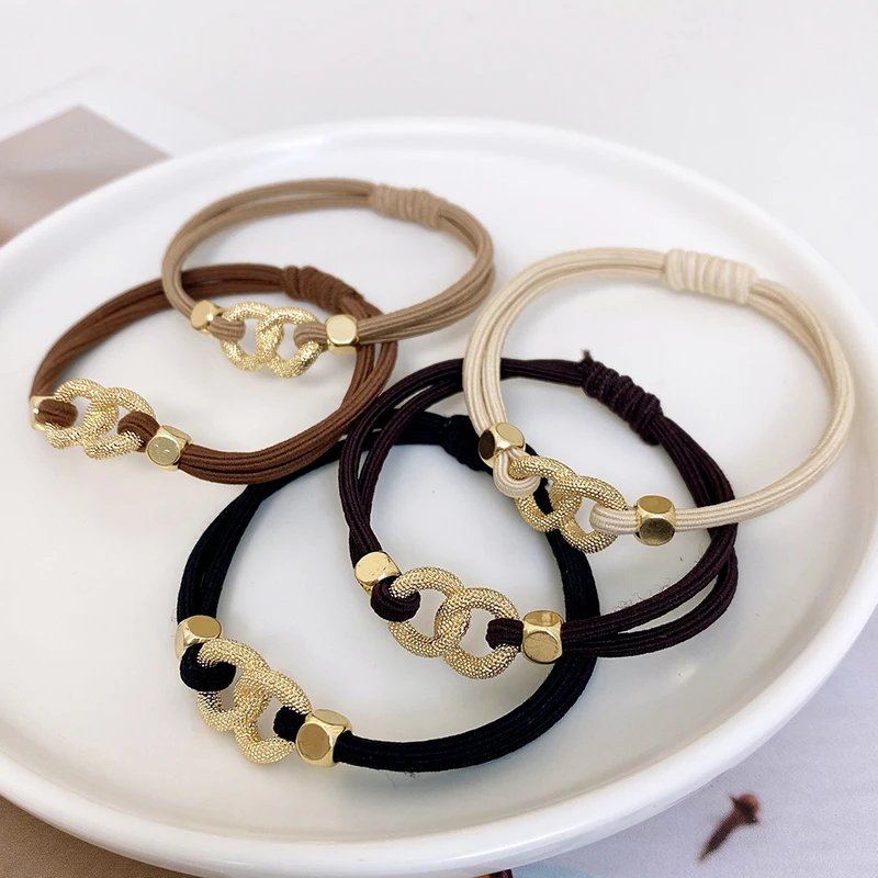 5/Set Korea Neue Design Einfache Legierung Kette Haar Ring Haar Krawatten Pferdeschwanz Gummibänder Kopf Seil Mode Geflochtene frauen Zubehör