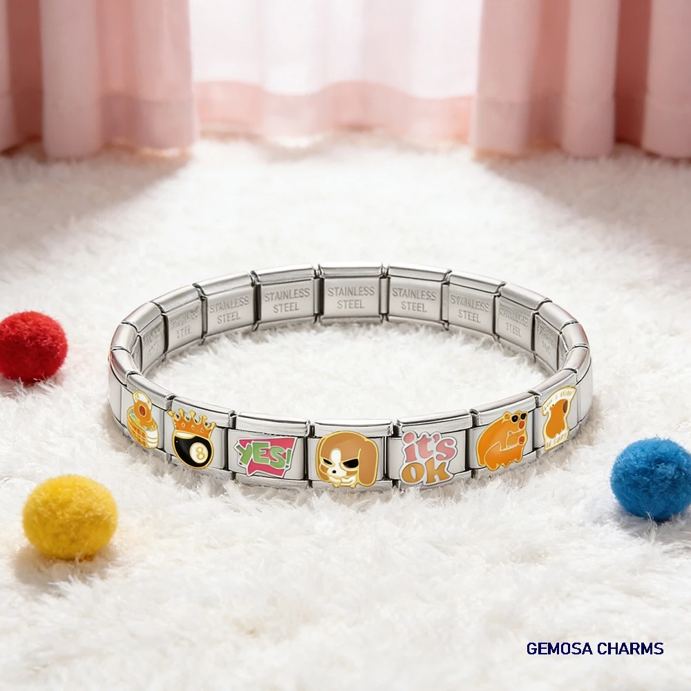 GEMOSA Bunte Katze Hund Mond Wow Omg Planet Italienischer Link passend für 9 mm Edelstahlarmband DIY 2026 Charms Schmuckherstellung – Detail 3