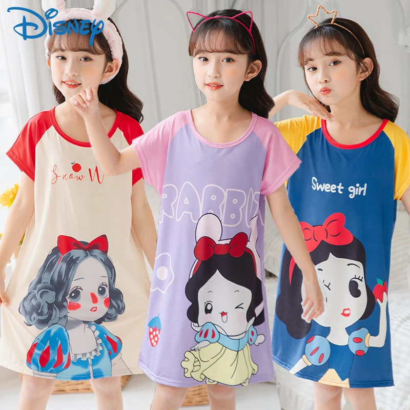 Disney Series Dress Girls Camicia Da Notte Sirena Anna Elsa Sofia Biancaneve Cartoon Pigiama T-Shirt Estiva Per Bambini Sleepwear Gift