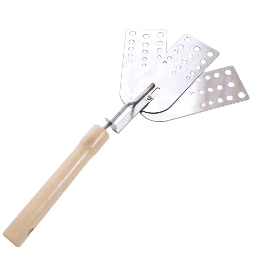 Creative Stainless Steel BBQ Spatulas Ergonomic Wood Handle Three-panel Design Grill Tool Heat Resistant Expandable