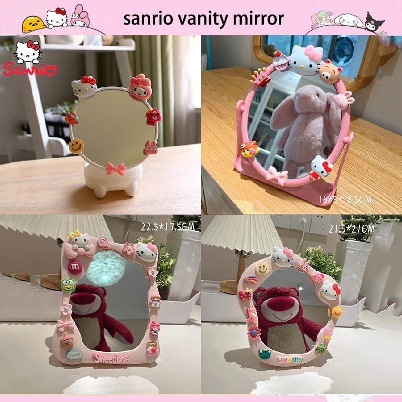 

Cartoon Sanrio Hello Kitty Mirror Kawaii My Melody Household Desktop Vanity Mirror Dormitory Student To Rotate Mirror Girl Gift