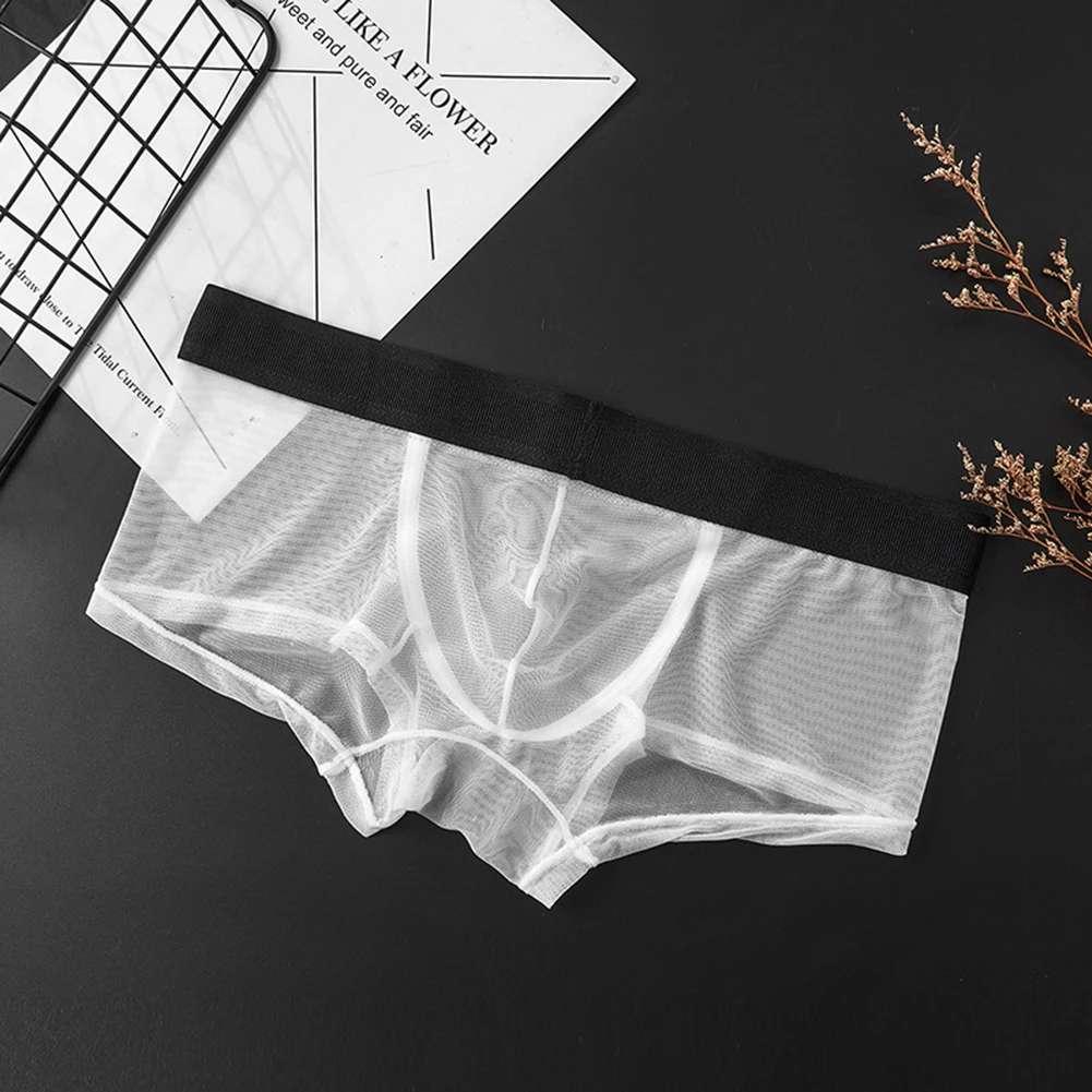 

Sexy Men Boxers Mesh See-through Briefs Bulge Pouch Bikini Underwear Super Soft Lightweight Underpants Breathable Lingerie