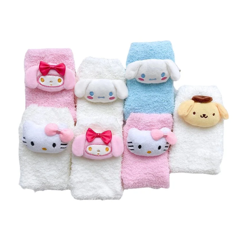 

Sanrio Hello Kitty Melody Cinnamon Roll Kulomi Kawaii Socks Thickened Cute Japanese Warm Sleep Socks Floor Socks Wholesale