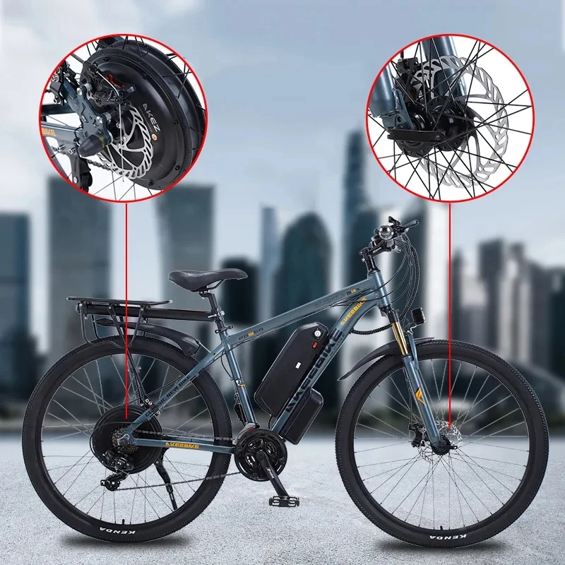 

29 Inch Rubber Fat Tyre Electric Bicycle 500W Motor 50KM/h Maximum Speed 48V12Ah Lithium Battery 50-Mile Range EBike