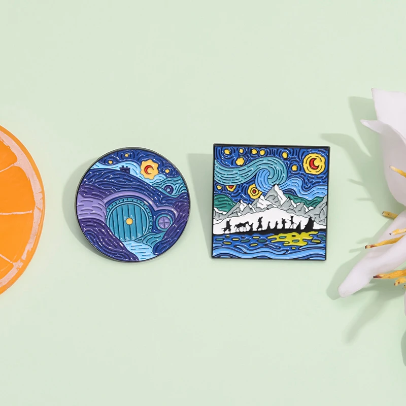 Enamel Pins 3-5pcs/set Van Gogh Oil Painting Series The Scream Starry Sky Sunflowers Art Brooches Lapel Badge Jewelry Gifts