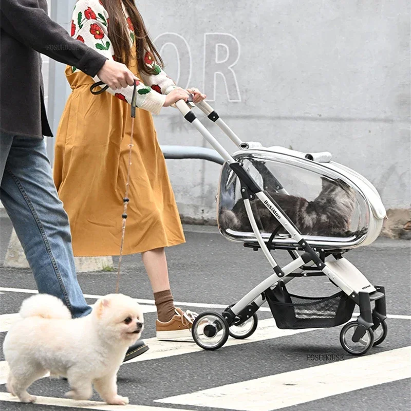 Cochecito multifuncional 2 en 1 para mascotas, ligero y plegable, para perros y gatos.