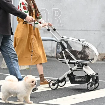 Cochecito multifuncional 2 en 1 para mascotas, ligero y plegable, para perros y gatos.