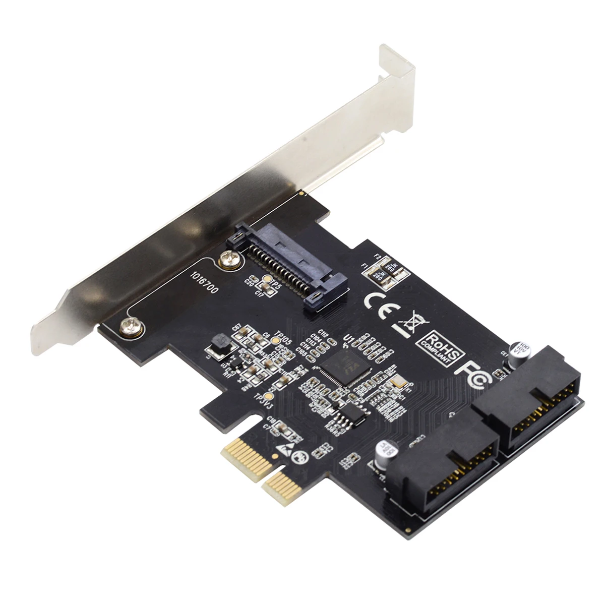 

Xiwai 2 USB 3.0 19Pin 20Pin to PCI-E 1X Front Panel Header PCI-E Expansion Card Adapter for Desktop Computer Motherboard
