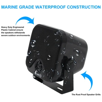 Herdio 4'' 100W Heavy Duty Waterproof Boat Marine Bluetooth Speakers Surface Mounted For Camper Skid Steer ATV UTV RZR Golf Cart 3