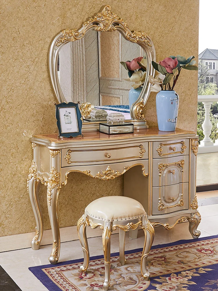 

Farina European dressing table villa Champagne Golden Princess with mirror makeup table makeup chair storage bedroom furniture