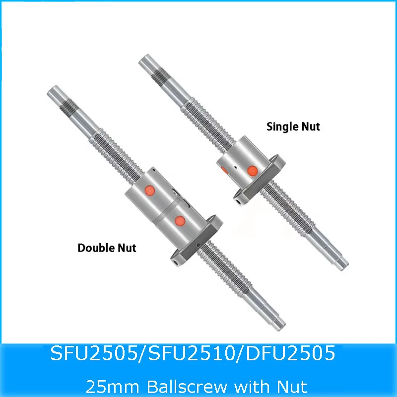 Шариковый винт SFU2505 DFU2505 200 - 2550 мм 25 мм шариковый винт C7 с фланцем 2505 2510 Одиночная/двойная гайка BK20 BF20 Концевая обработанная ЧПУ