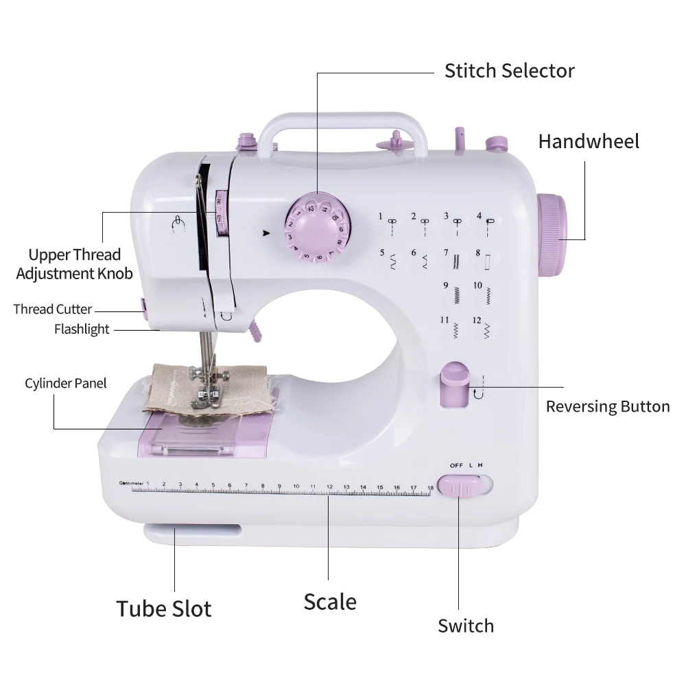 Portable Sewing Machine for Beginners Mini Electric Household Crafting Mending Overlock with 12 Stitches Presser Foot Pedal 4