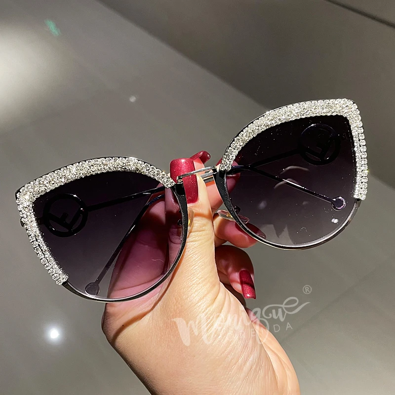 2022 Cat Eye Sunglasses Women Fashion Brand Designer Sunglasses Female Bling Stones Decoration Handmade eyewear Oculos De Sol ray ban sunglasses women