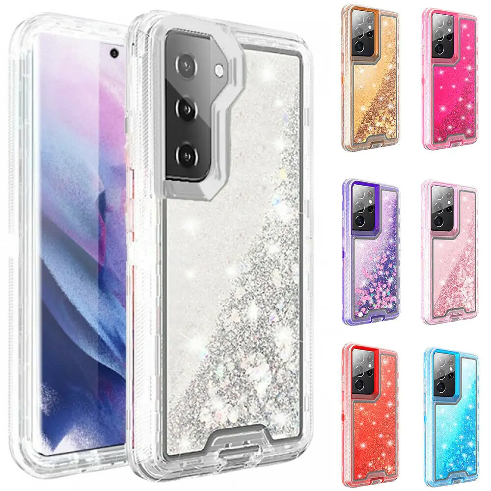 Capa de Telefone à Prova de Choque para Samsung Capa Dura 3d Liquid Glitter ao ar Livre Galaxy S10 S20 S21 S10 Plus S22 Mais S23 Ultra