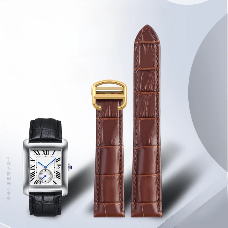 Cinturino Per Orologio In Vera Pelle Per Cartier Tank Solid Stainless Steel Fold Buckle Solo London Calibo Uomo Donna 18 20Mm Cinturino