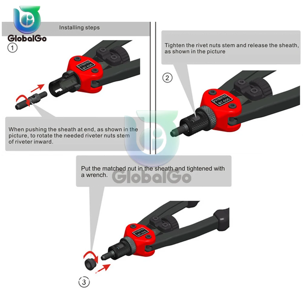 Riveter Gun Tool Hand Riveter Interchangeable Mandrel Insert Threaded Nut Rivet Drilling Rivet Tool M3-M12 Spare Part 3