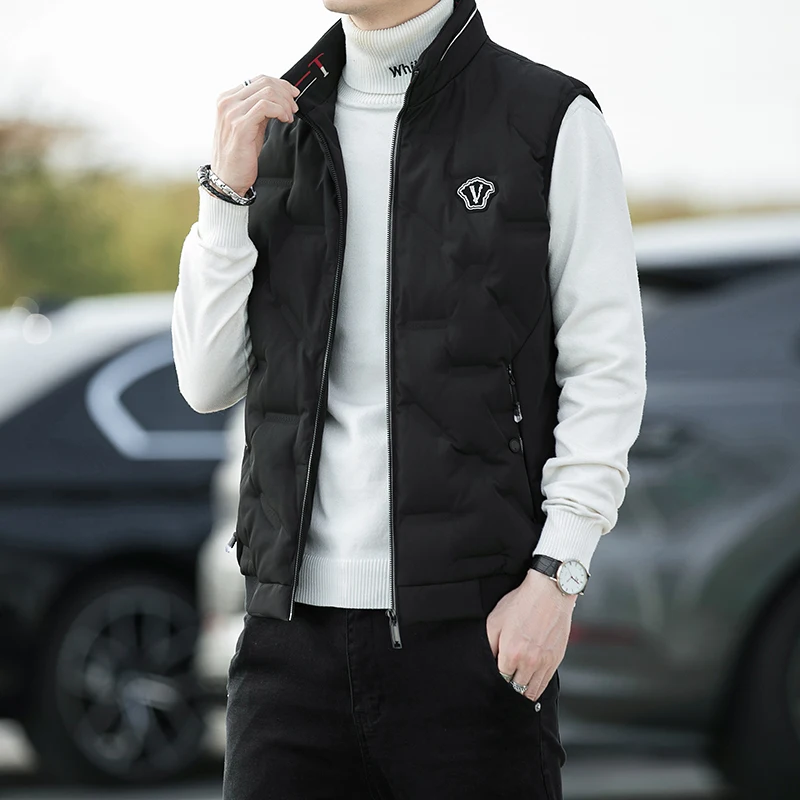 Men's Warm Down Vest Vertical Collar Warm Windproof Fashion Simple Design Loose Version Comfortable Fabric Skin-friendly Coats