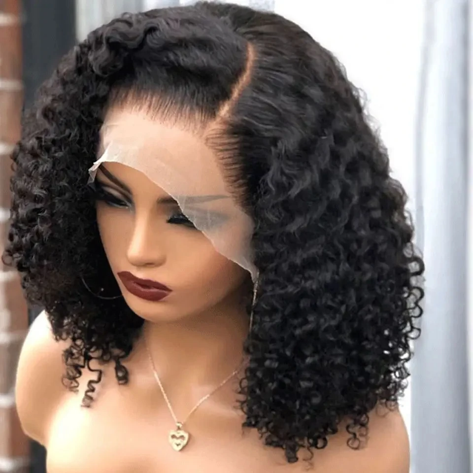 

Short Kinky Curly Bob Human Hair Wig Pre Plucked 13X4 HD Lace Deep Wave Frontal Human Hair Brazilian Bob Wigs For Black Women