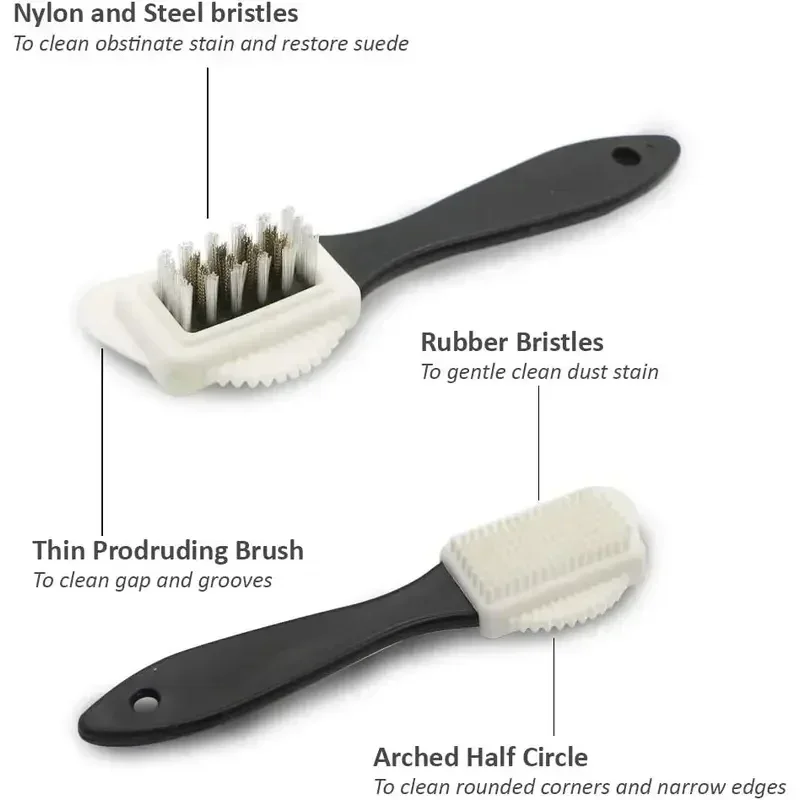 3 Side Cleaning Shoe Brush For Suede Nubuck Shoes Stain Dust Shoes Brush Steel Plastic Rubber Boot Household Cleaner Tools