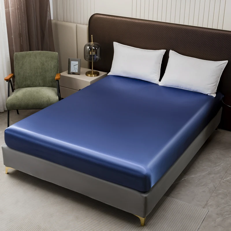 Satin Silk Fitted Sheet for Summer Smooth Bed Sheet Twin/Full/Queen/King Size Bottom Sheets Soft Bed Fitted Sheets 2