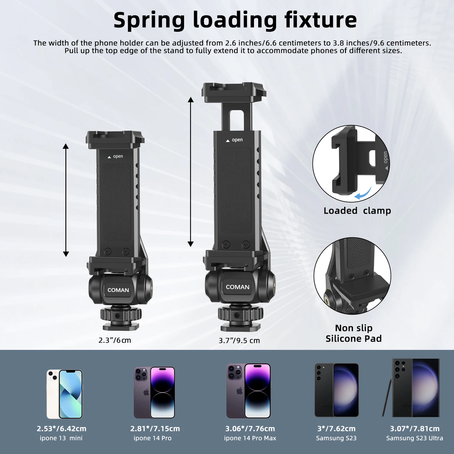 COMAN EX380 Phone Tripod Mount Holder Stand Adapter For Smartphone Adapter With 2 Cold Shoe 1/4" Screw Mount For Fill Light Mic
