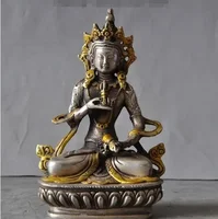 YM  308  Old Tibet Buddhism Gilt Silver Vajrasattva Tara Goddess Kwan-yin Buddha Statue 1