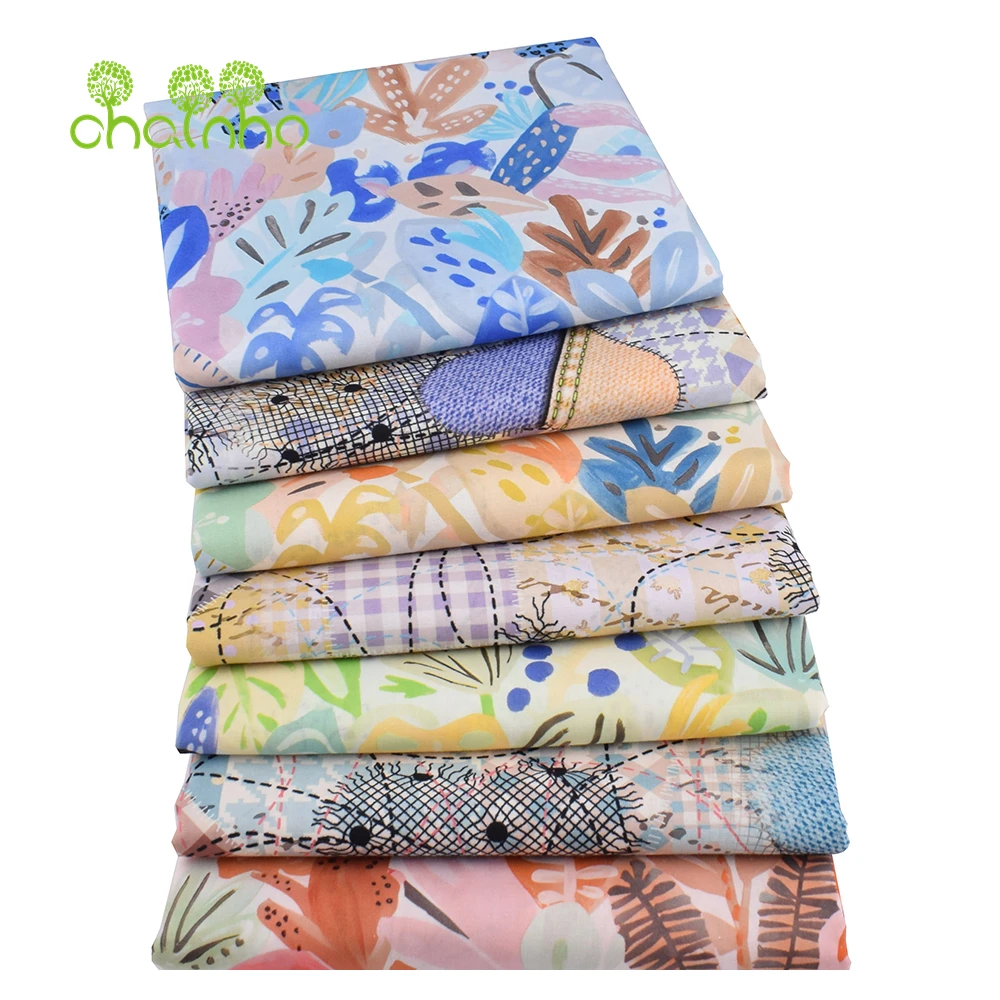 Chainho,Printed Plain Weave Poplin Cotton Fabric,DIY Sewing Quilting Material,Patchwork Cloth,Floral Series,3 Sizes,15PC206