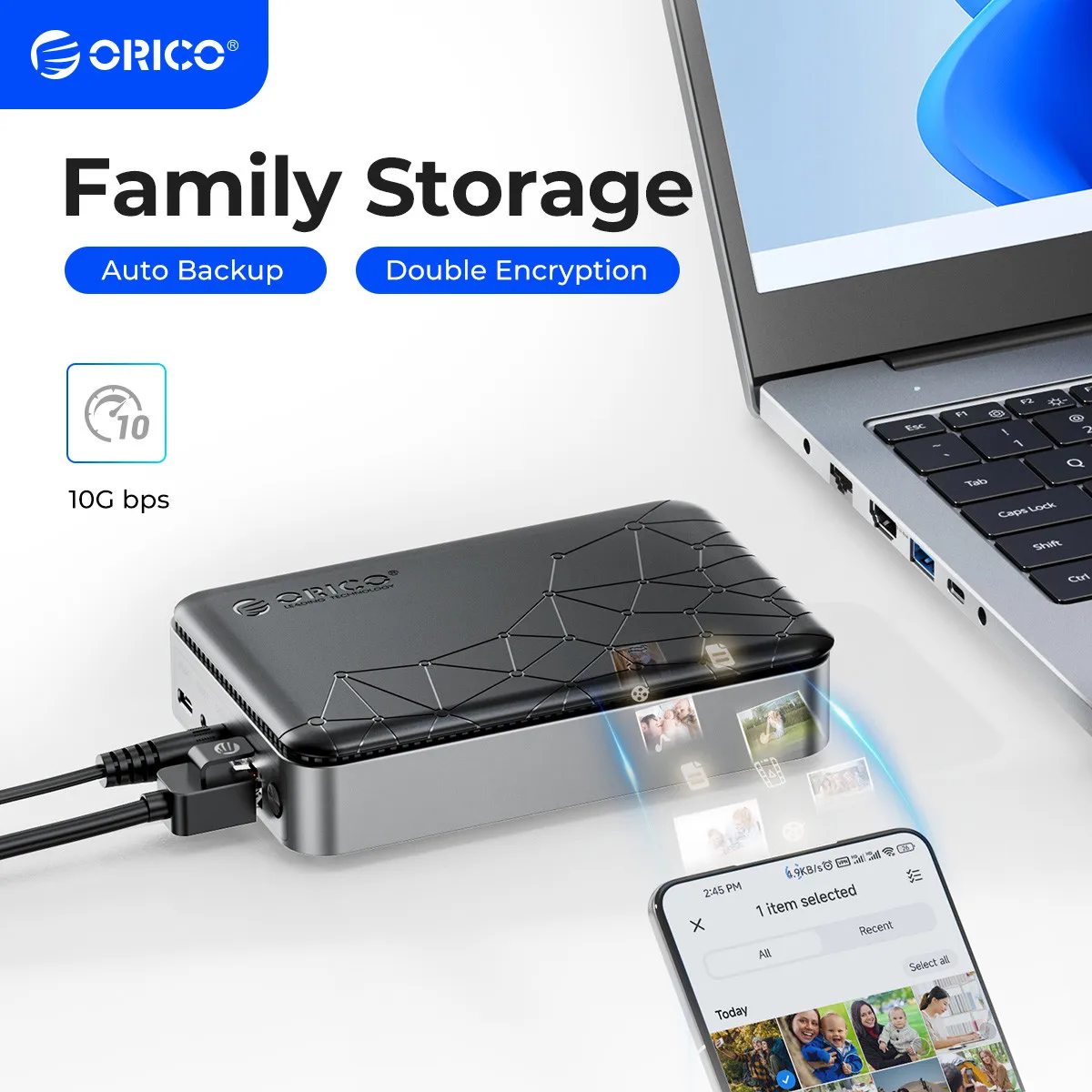 ORICO Personal Private Storage Type-C Port 2.5" HDD/SSD NAS with Automatic Backup Remote Access & Share Data Media Server nas enclosure
