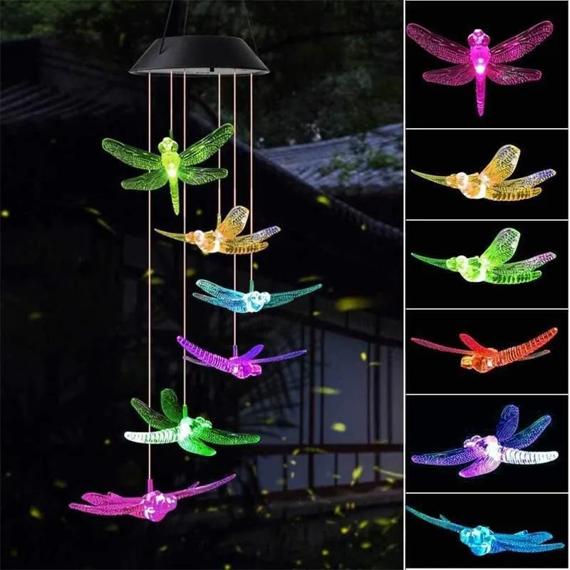 Solar Fairy Light Outdoor Powered LED Wind Chime IP65 Waterproof Butterfly Hummingbird Lawn Lamps For Garden Yard Decoration