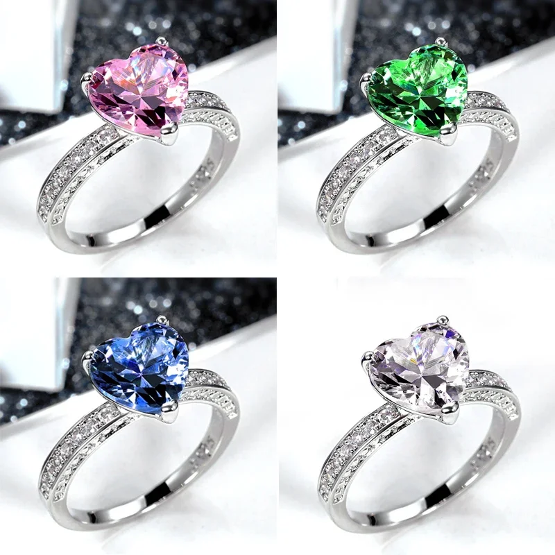 Romantic Pink Heart shaped Ring Female Cubic Zirconia Bridal Wedding Party Minimalist Fashion Jewelry Accessories wedding rings womens ring cubic zircon ring jewelry rings ring jewelry