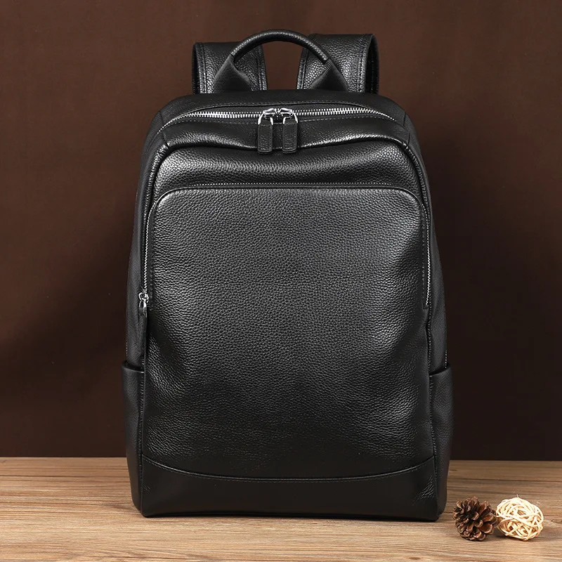 Stylish Men's Genuine Leather Backpack Large Capacity Casual Laptop Bag