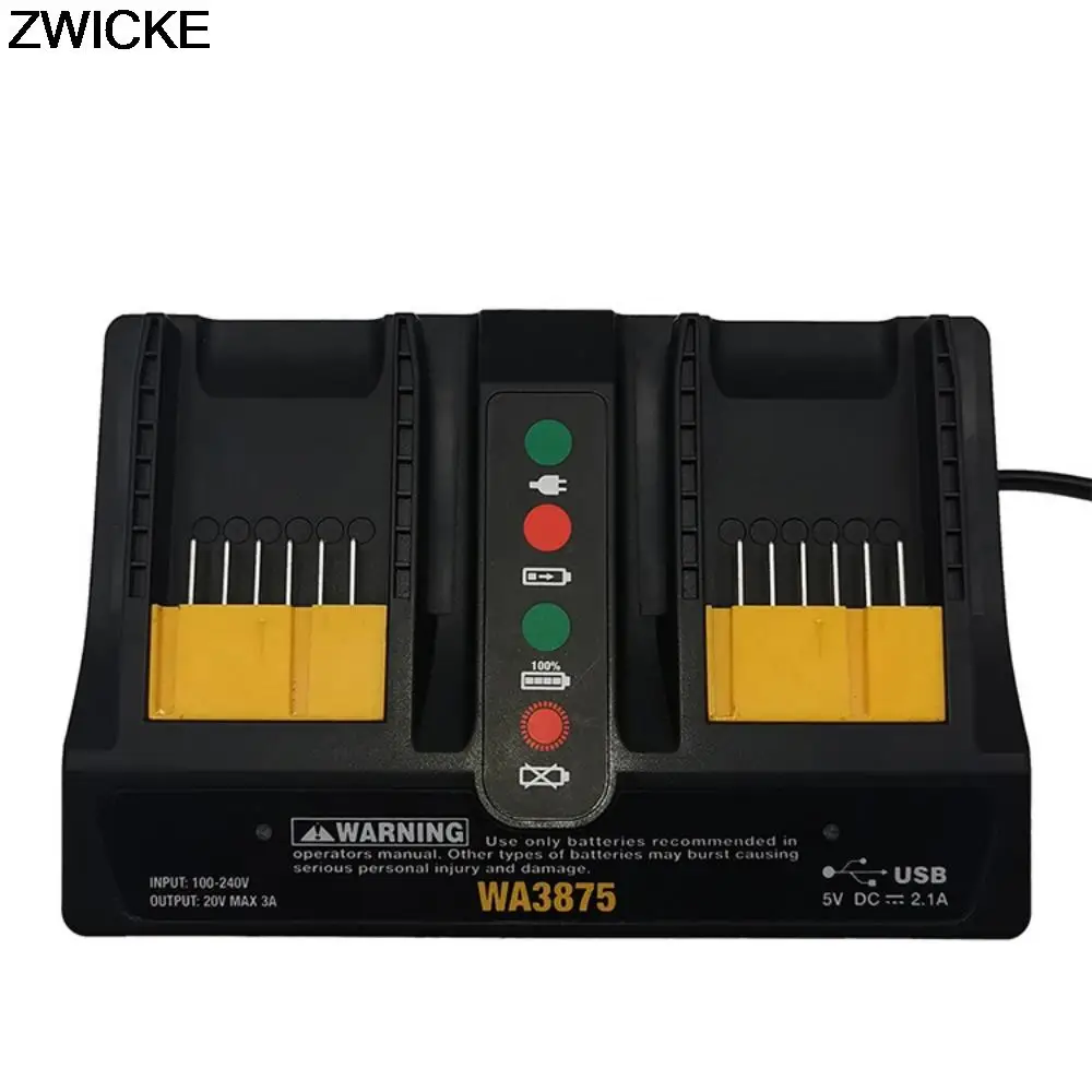 For WORX WA3875 20V MAX Lithium Battery Charger Dual Charge Dual USB Output