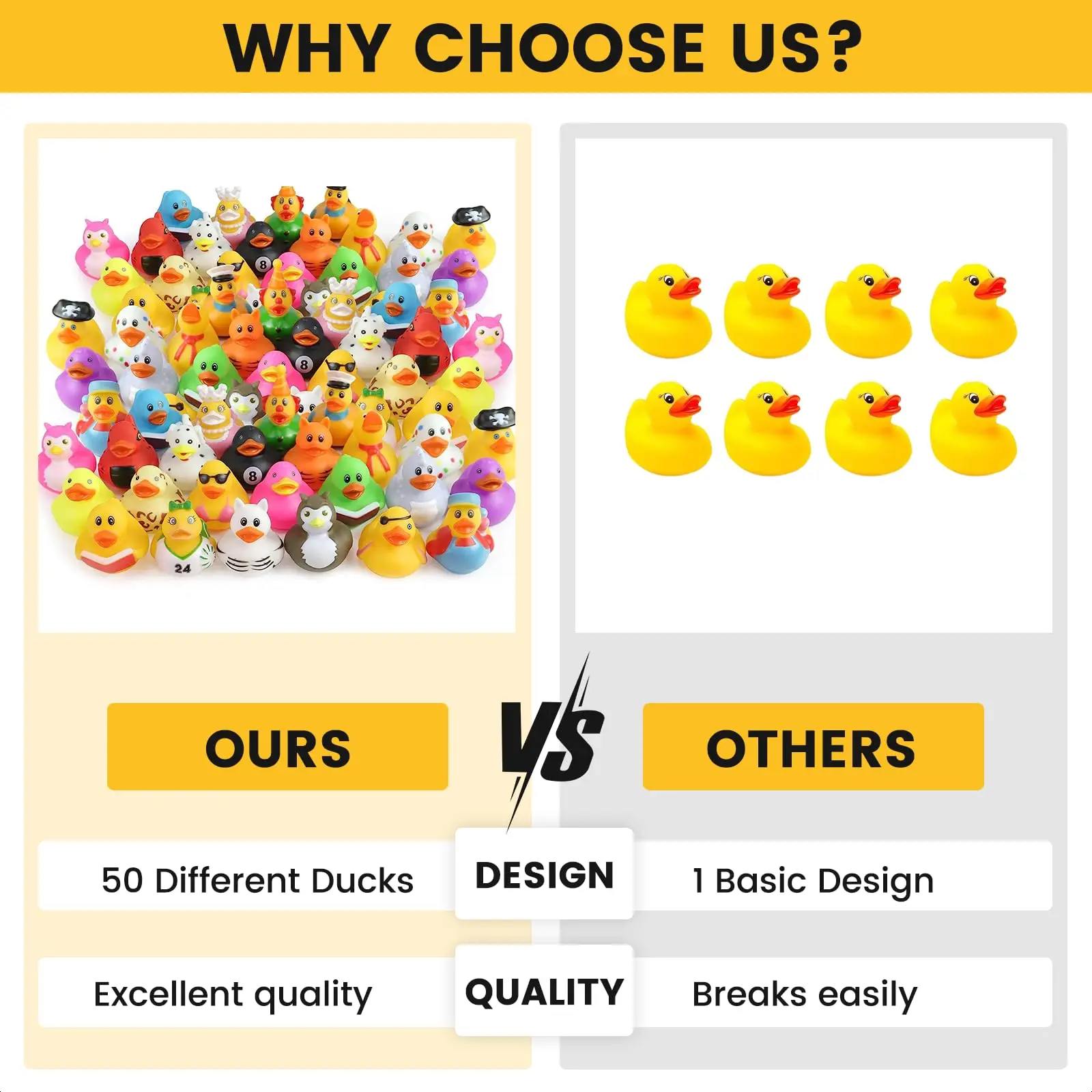 1-100pcs Rubber Ducks in Bulk,Assortment Duckies for Jeep Ducking Floater Duck Bath Toys Party Favors 5