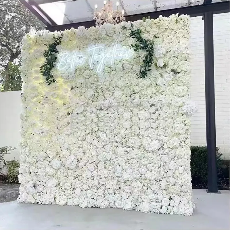 Weddecor - Pannello Decorativo A Parete Con Fiori Artificiali Di Ortensia - Verde Erba - Modulare 40x60 Cm Per Sfondi Matrimonio, Festa, Casa E Ufficio