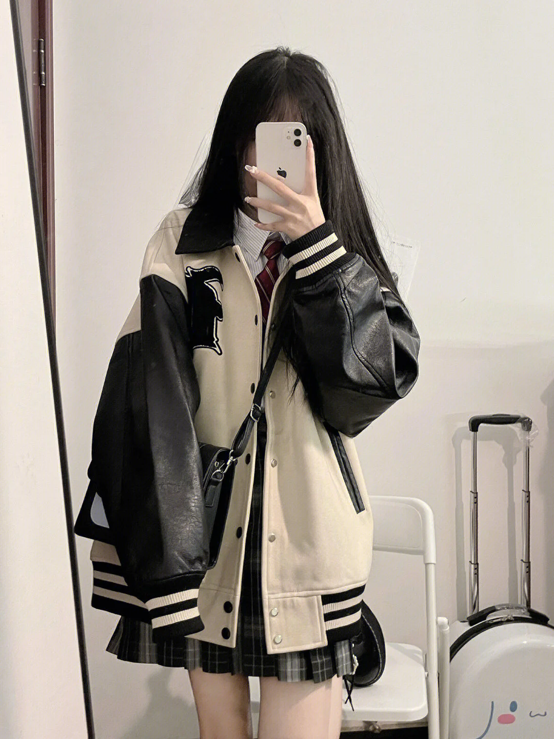 American Patchwork Baseball Jacket Jersey Women's Spring And Autumn Design Bomber Coat Loose Leather Jacket Coat Ins Fashion