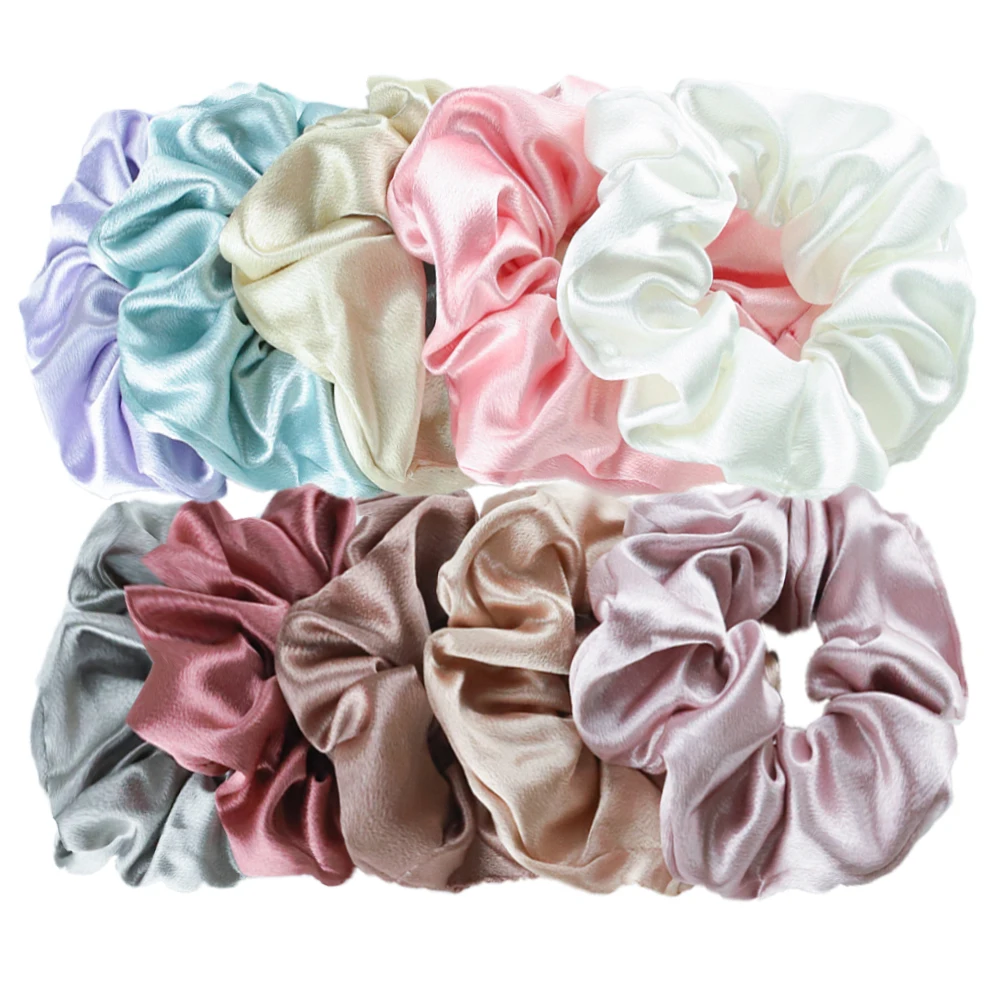 10 teile/los Scrunchies Kristall Satin Haar Zubehör Für Frauen Elastische Bands Elegante Pferdeschwanz Solide Farben Luxus Große – Detail 2