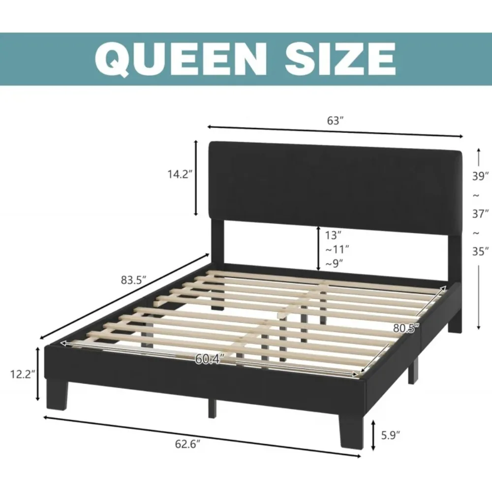 Queen Headboard,Linen Upholstered Bed Frame with Wood Slats Support,No Box Spring Needed,Heavy Duty Feet,Easy Ass 5
