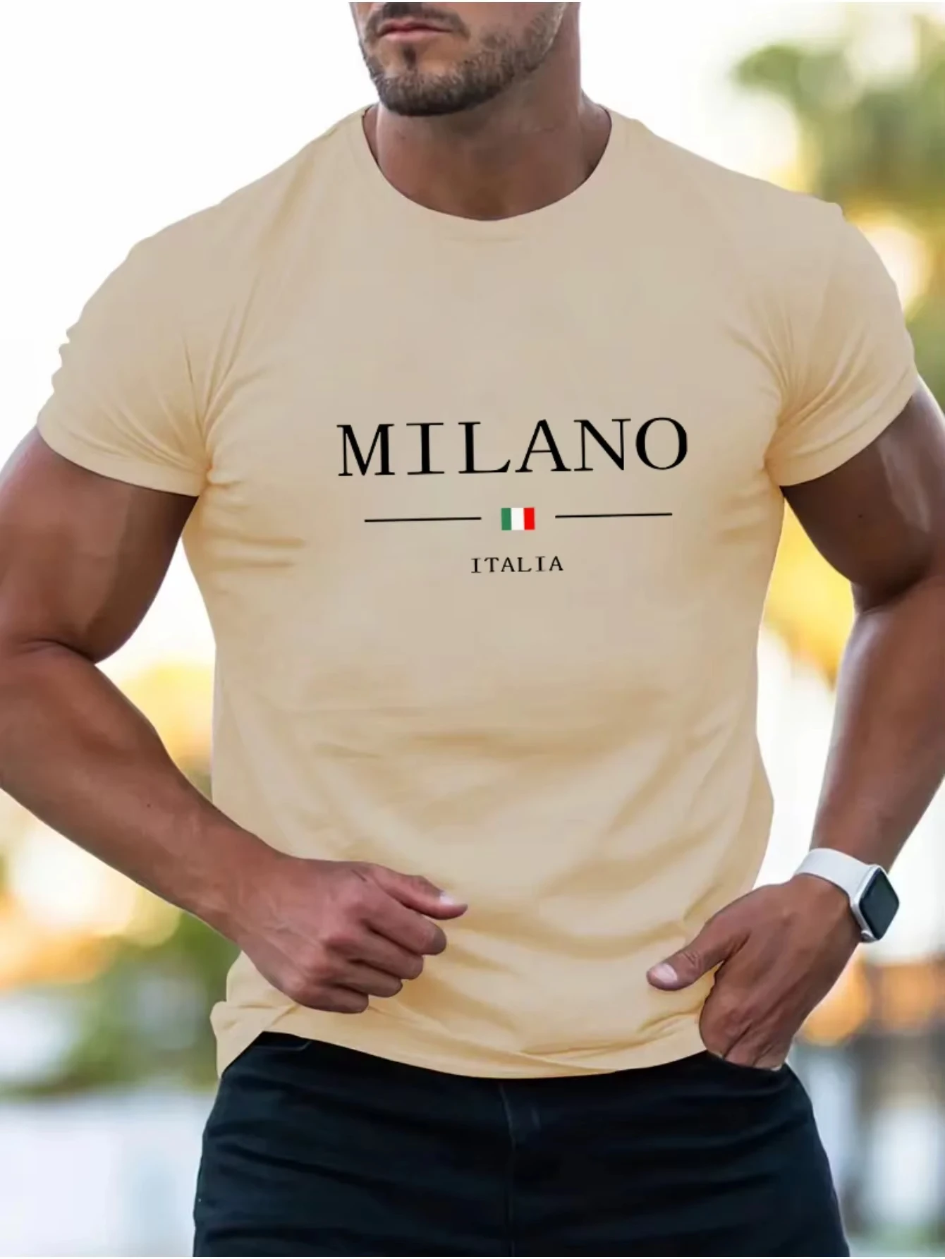 Summer Men's Cotton Casual Sports Loose Plus Milano Print Comfortable Shopping Round Neck Short Sleeved T-Shirt Top