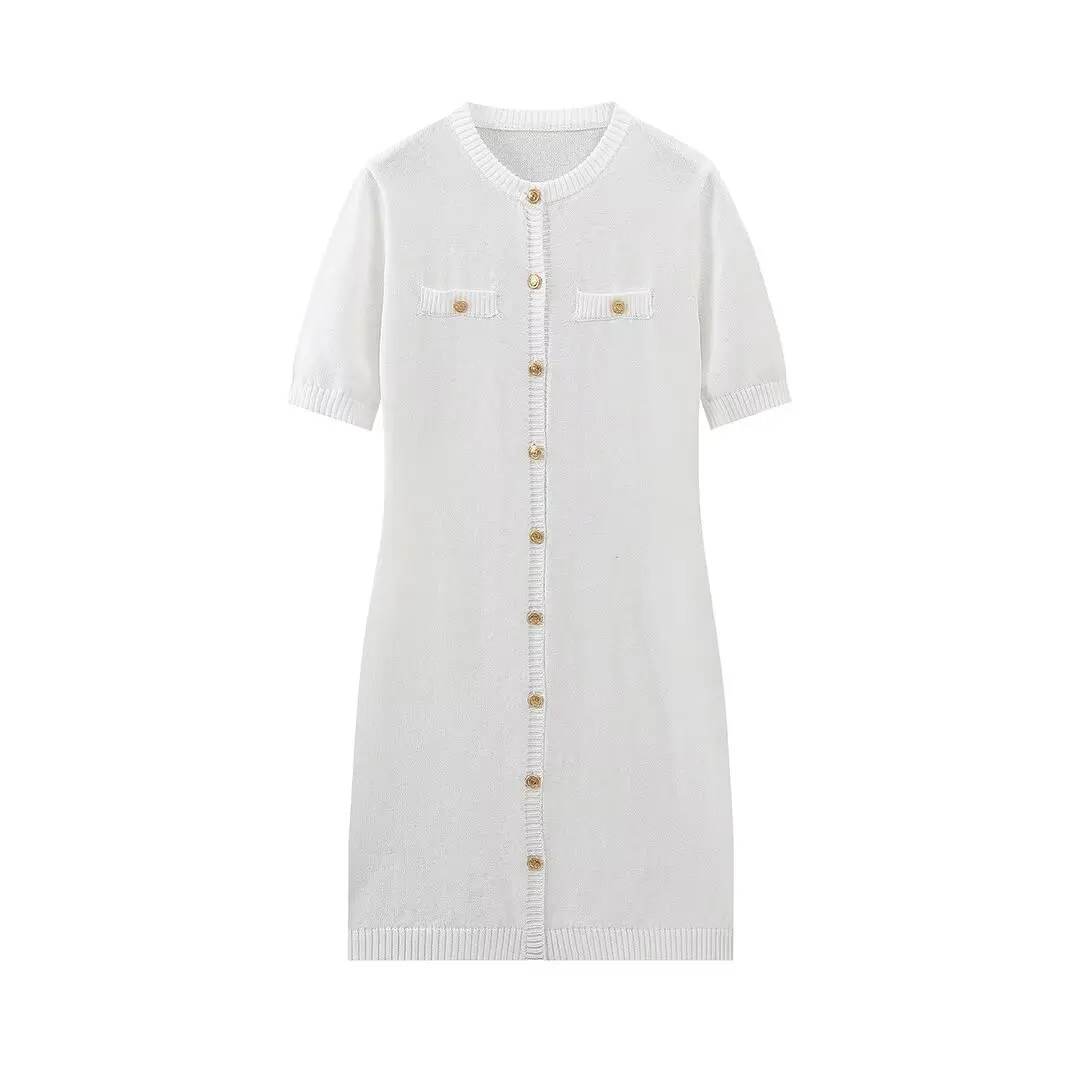 Solid Color Elegant Knitted Mini Dress For Women Metal Button Sexy Slim Rib Sweater Dress Holiday Party Outfits Spring 2025 New 10 Solid Color Elegant Knitted Mini Dress For Women Metal Button Sexy Slim Rib Sweater Dress Holiday Party Outfits Spring 2025 New