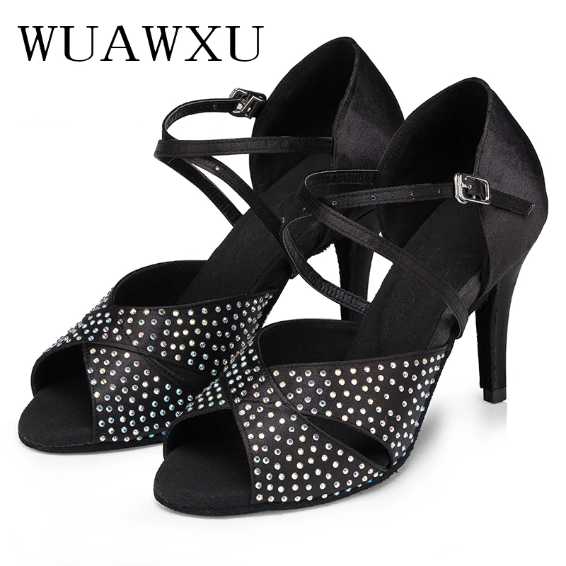 NATASHA Hot selling black and white glitter cloth women's Latin dance shoes National standard dance shoes Party square dance sho