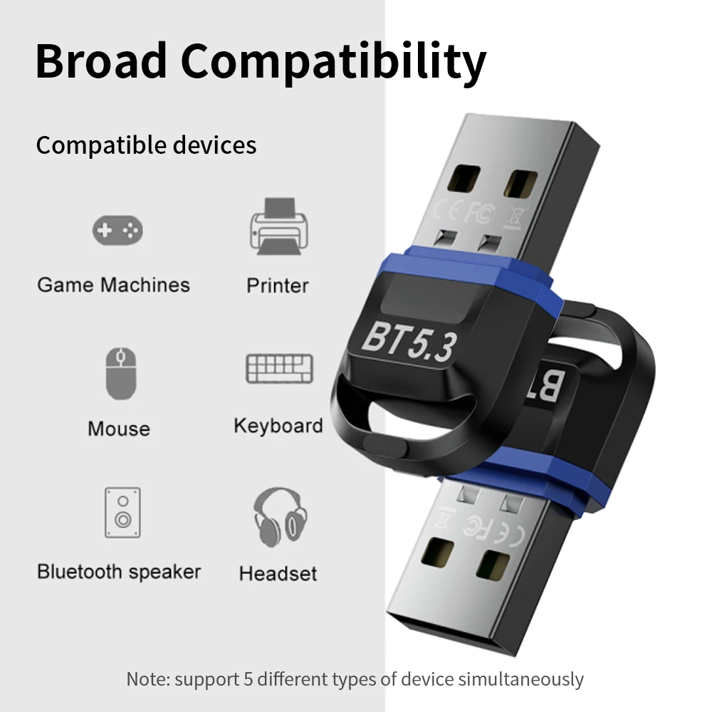 Adaptateur USB Bluetooth 5.3, récepteur sans fil, clé Bluetooth 5.0,  adaptateur Bluetooth pour casque PC