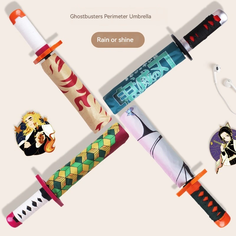 

Demon Slayer Anime Knife Umbrella Kamado Tanjirou Tomioka Giyuu Agatsuma Zenitsu Black Glue Folding Umbrella Children Gift