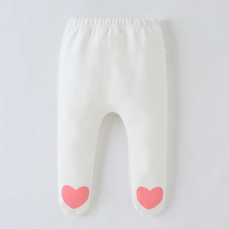 Baby Trousers Baby Leggings 0-18M Baby Girl Pant with Footies Heart Trousers Newborn Infant PP Pant Toddler Girl Clothes Elastic Waist Kid Legging