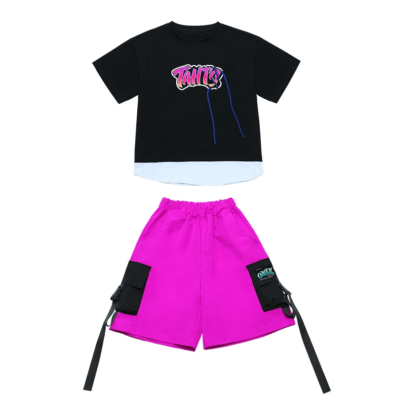 Kids Kpop Teen Hip Hop Clothing T Shirt Sport Tee Top Summer Cargo Shorts Streetwear For Girl Boy Jazz Dance Costume Clothes