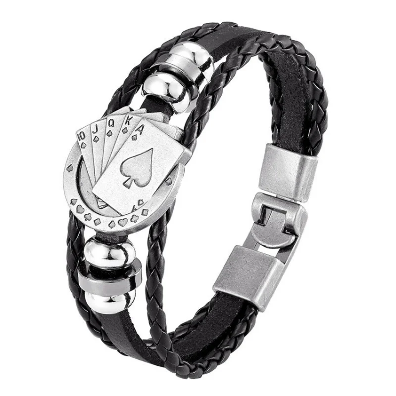 Vintage Multi-layer Leather Woven Poker Bracelet Men's Bracelet Fashion Hip-hop Punk Accessories Jewelry leather bracelet