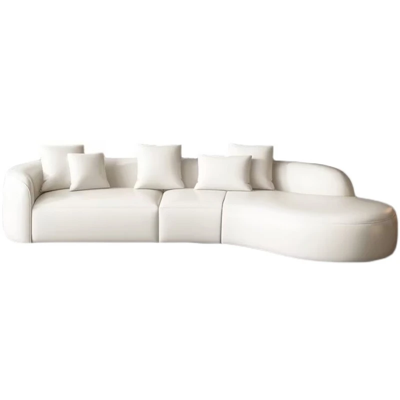 

Customization Nordic minimalist light luxury small apartment leather sofa designer modern simple hotel homestay curved cowhide