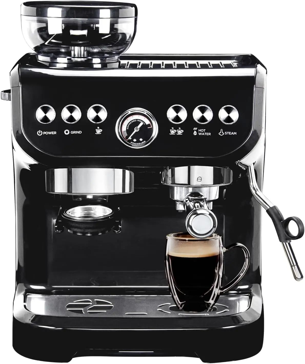 Espresso Machine 15 Bar Coffee Maker With Milk Frother Steam Wand Built-In Bean Grinder Combo Cappuccino Machine